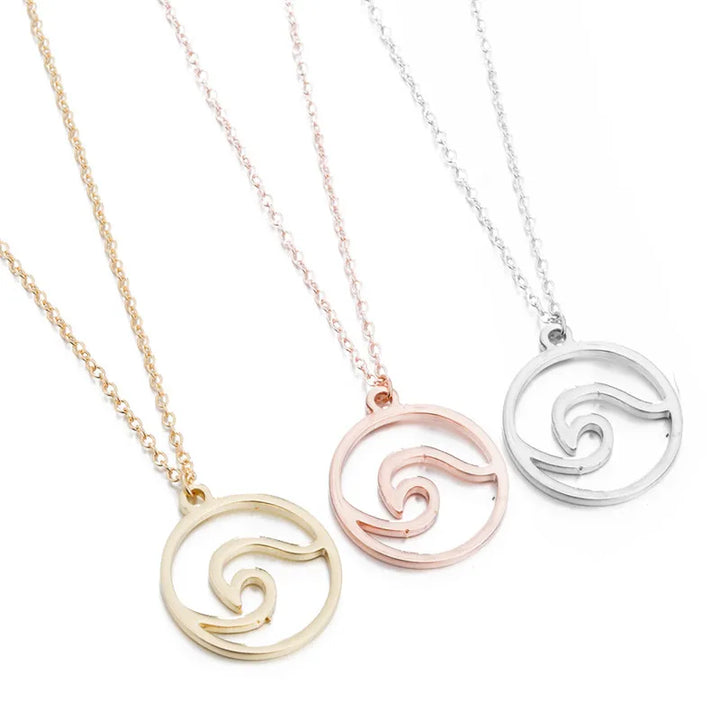 Bohemian Wave Pendant Necklace – Stainless Steel Beach Surfer Jewelry for Women