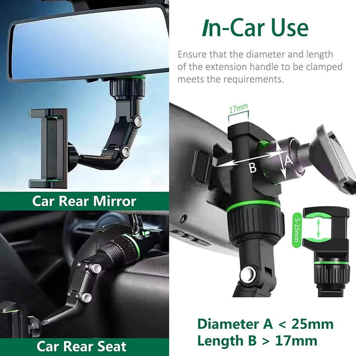 Rearview Mirror Phone Holder for Car, 360° Rotating Phone Mount, GPS Holder Universal Car Phone Holder for All Smartphones