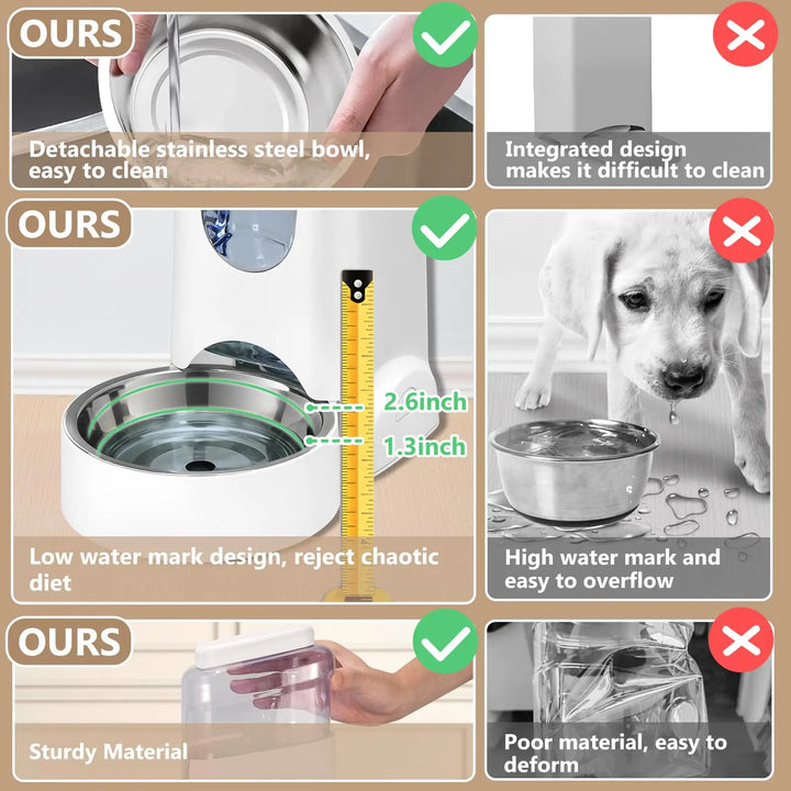 Dog Cat Feeder Automatic Cat Feeder and Water Dispenser with Stainless Steel Dog Bowl Gravity Self Feeding for Small Medium Pets